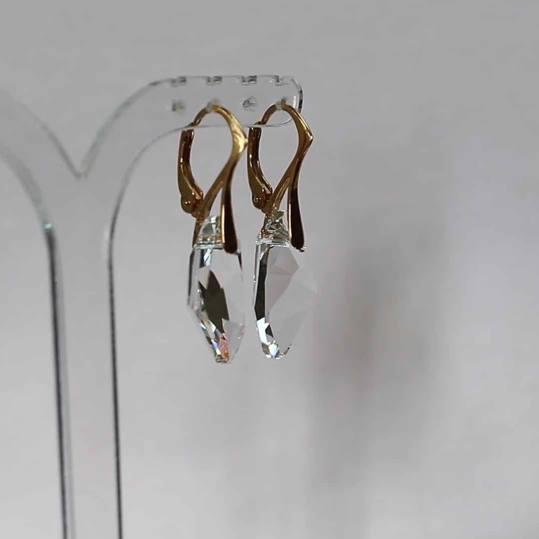 Boucles d'oreilles, cristaux Swarovski, argent doré, cristal, ALICIA