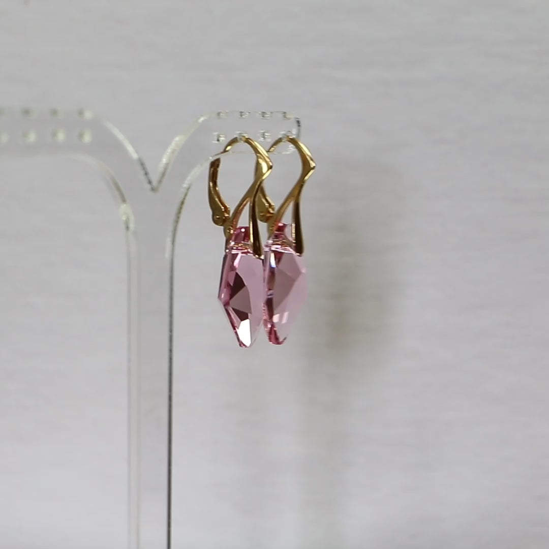 Boucles d'oreilles, cristaux Swarovski, argent doré, rose clair, ALICIA