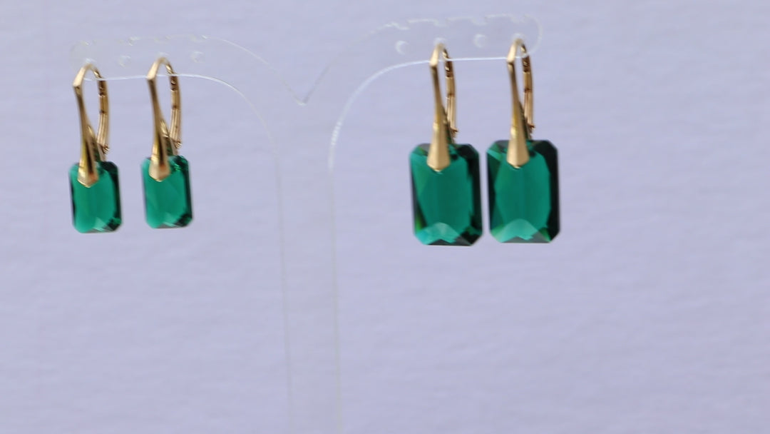 Boucles d'oreilles avec cristaux Swarovski, vert emeraude, argent doré, NOEMIE