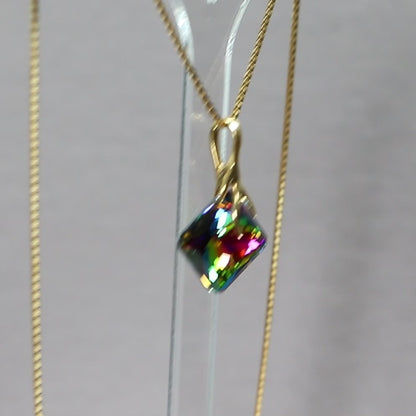 Pendant, Swarovski crystals, gilded silver, VM crystal, AGATHE