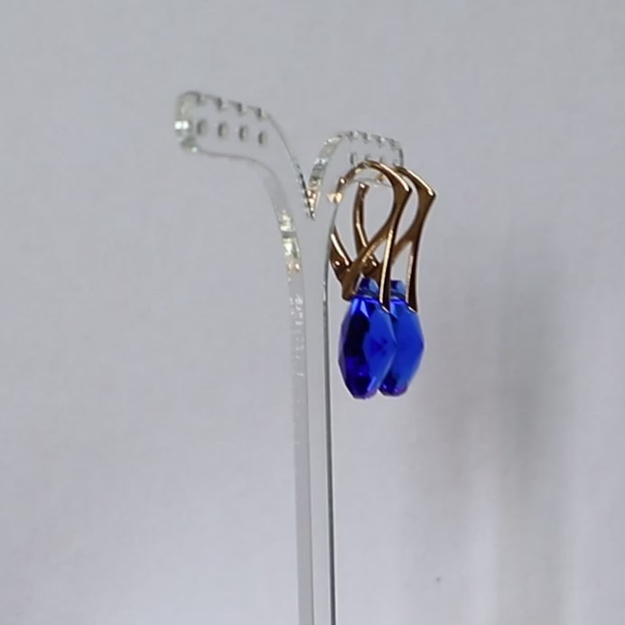 Boucles d'oreilles avec cristaux Swarovski, argent doré, bleu, KATE