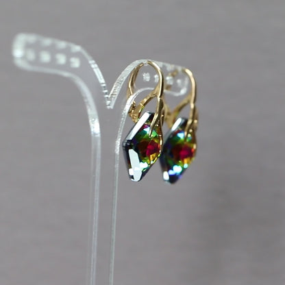 Boucles d'oreilles, cristaux Swarovski, argent doré, cristal VM, AGATHE