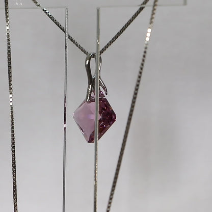 Pendentif, cristaux Swarovski, argent rhodié, mauve clair, AGATHE