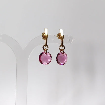 Earrings, Swarovski crystals, gold-plated silver, pink, BONBON