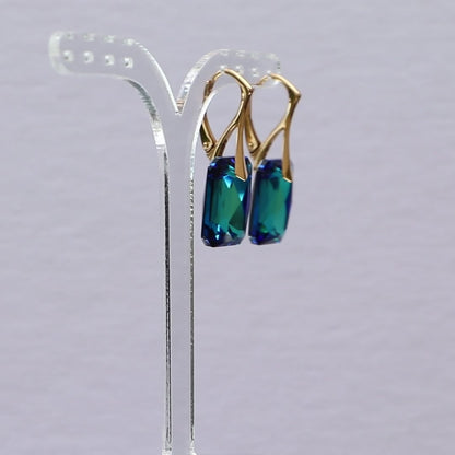 Boucles d'oreilles avec cristaux Swarovski,"Bermuda blue", argent doré, NOEMIE