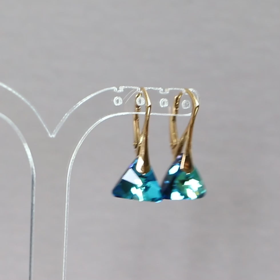 Boucles d'oreilles avec cristaux Swarovski, argent doré, bleu, BERMUDES