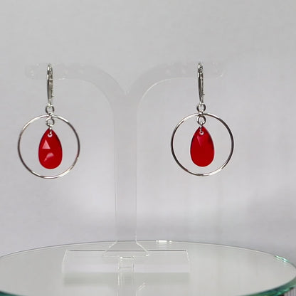 Boucles d'oreilles, cristaux Swarovski, argent rhodié, rouge vive, LAC