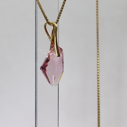 Pendant, Swarovski crystals, gold-plated silver, light pink, ALICIA