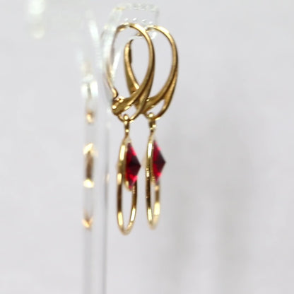 Boucles d'oreilles avec cristaux Swarovski, argent doré, rouge, JULI