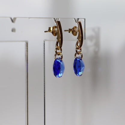 Earrings, Swarovski crystals, gold-plated silver, blue, BONBON