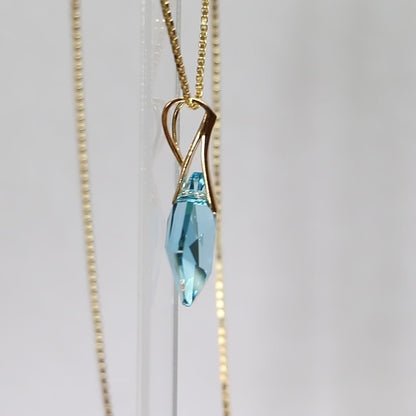 Pendant, Swarovski crystals, gold-plated silver, aquamarine blue, ALICIA