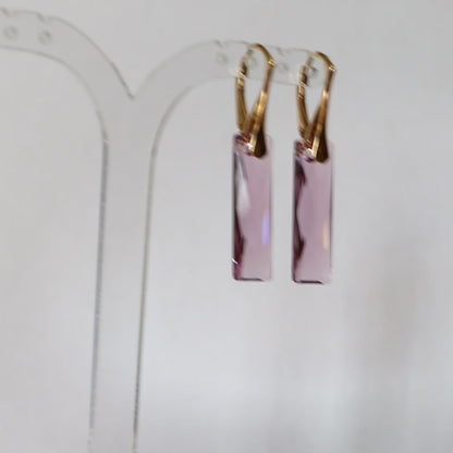 Boucles d'oreilles, cristaux Swarovski, argent doré, mauve clair, NORA