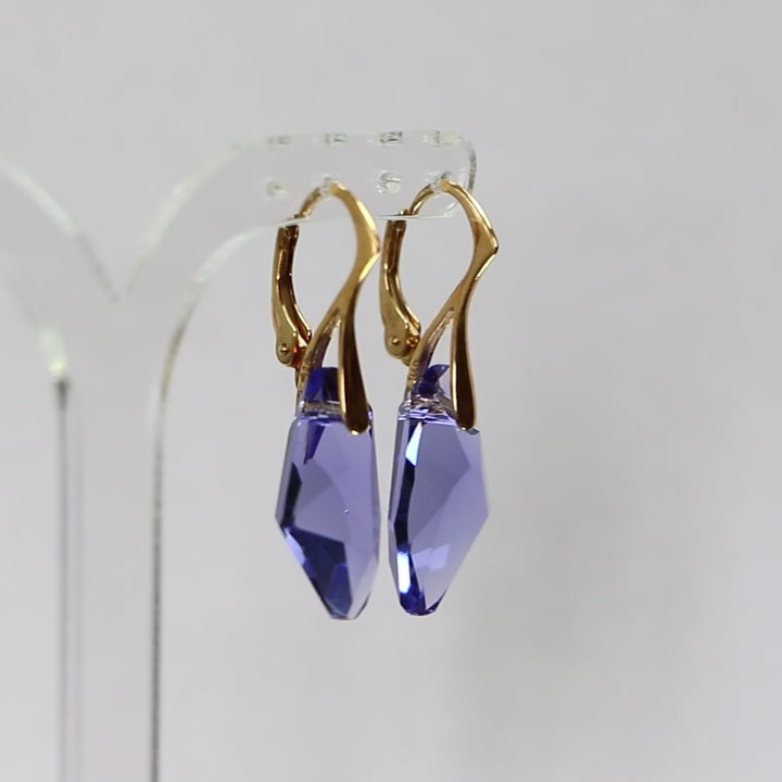 Boucles d'oreilles, cristaux Swarovski, argent doré, bleu tanzanite, ALICIA