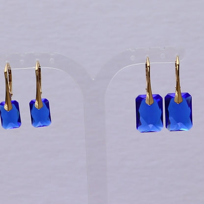 Earrings with Swarovski crystals, blue, gold-plated silver, NOEMIE