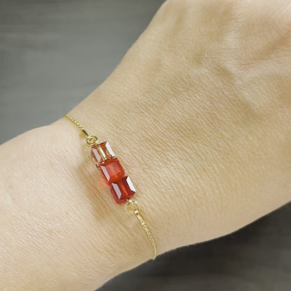 Bracelet, Swarovski crystals, gold-plated silver, red, 3CARRE