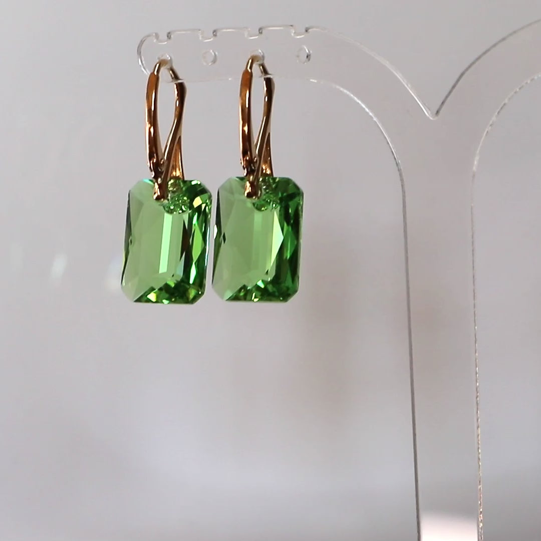 Boucles d'oreilles avec cristaux Swarovski, vert olive, argent doré, NOEMIE