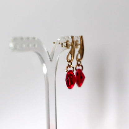 Earrings, Swarovski crystals, golden silver, bright red, BONBON