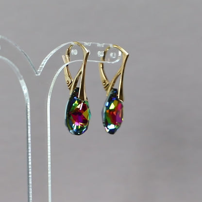 Boucles d'oreilles avec cristaux Swarovski, argent doré, cristal VM, KATE