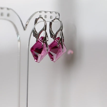 Boucles d'oreilles, cristaux Swarovski, argent rhodié, rose, AGATHE