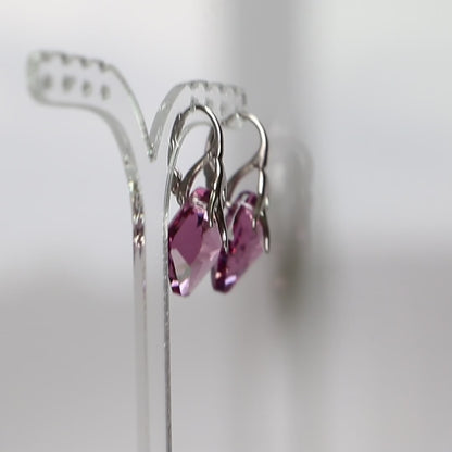 Earrings, Swarovski crystals, rhodium-plated silver, light mauve, AGATHE