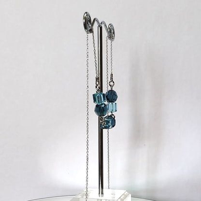 Necklace, Swarovski crystals, rhodium-plated silver, blue, POMPON