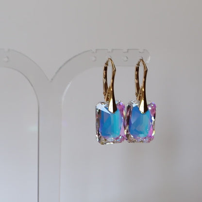 Earrings with Swarovski crystals, AB crystal, gold-plated silver, NOEMIE