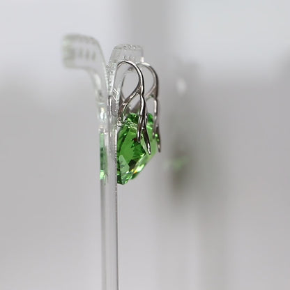 Boucles d'oreilles, cristaux Swarovski, argent rhodié, vert olive, AGATHE