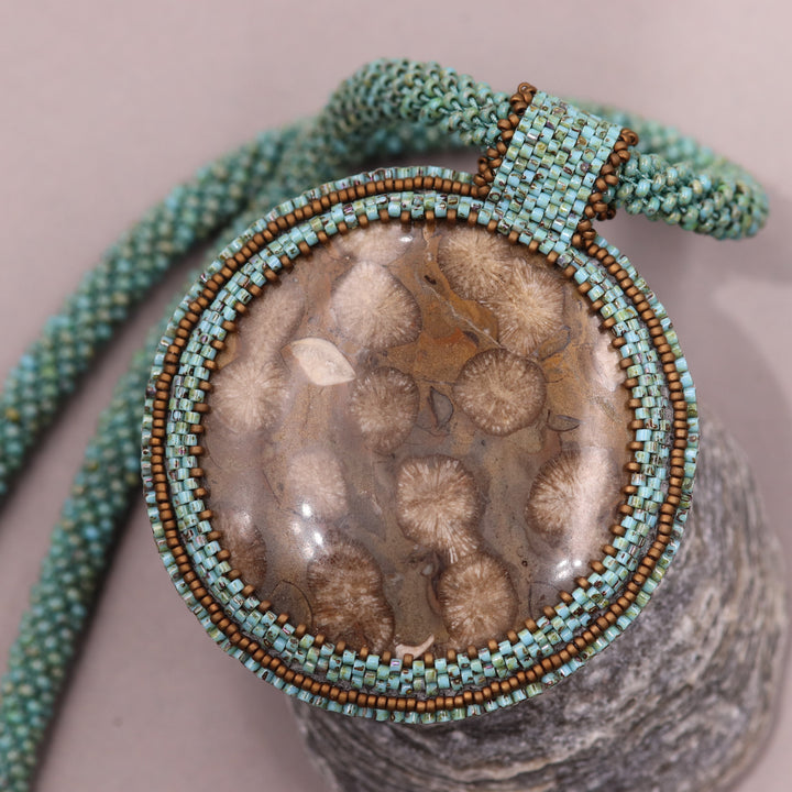 Necklace with fossilized coral 