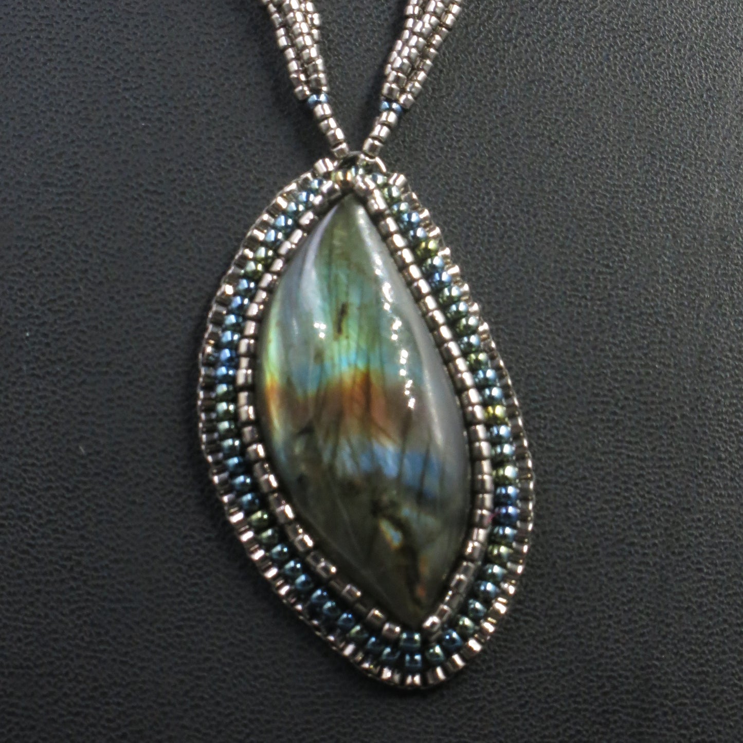 Embroidered necklace with labradorite