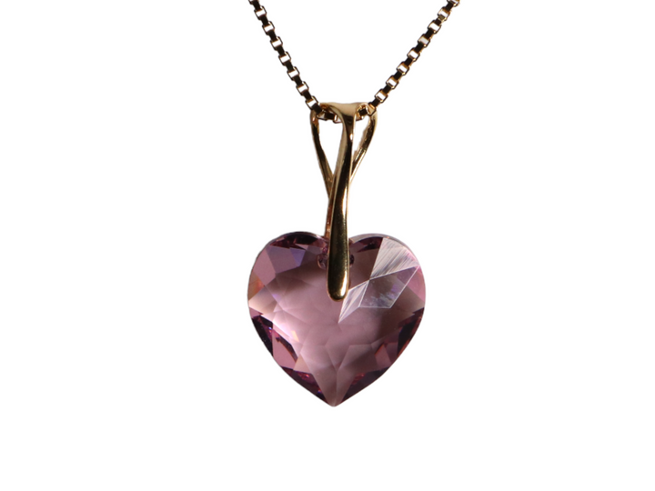 Necklace with Swarovski crystals, light purple, silver, HEART