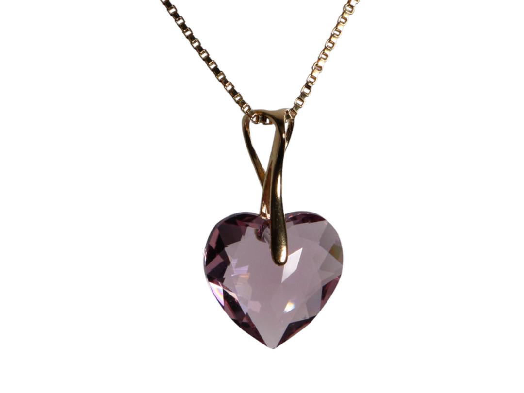 Necklace with Swarovski crystals, light purple, silver, HEART