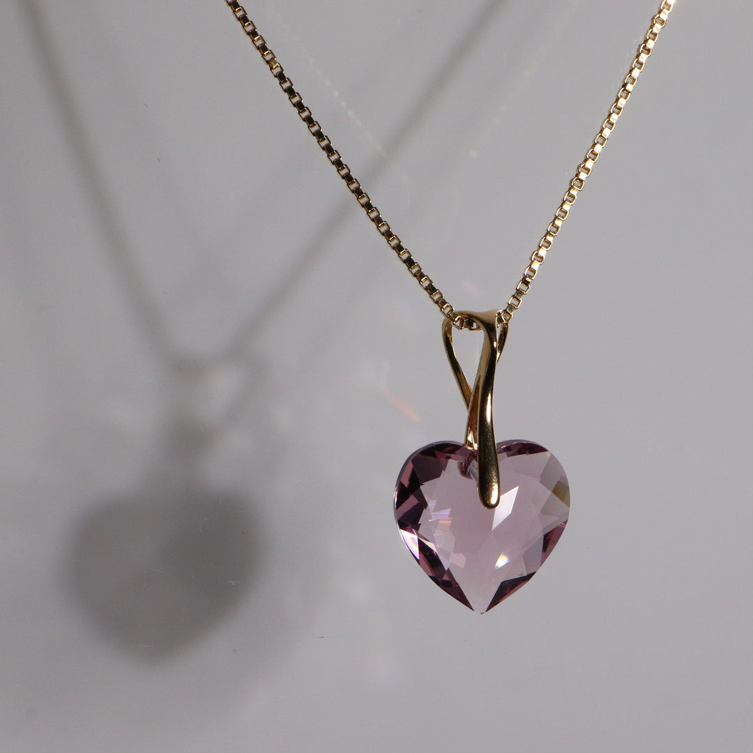 Necklace with Swarovski crystals, light purple, silver, HEART