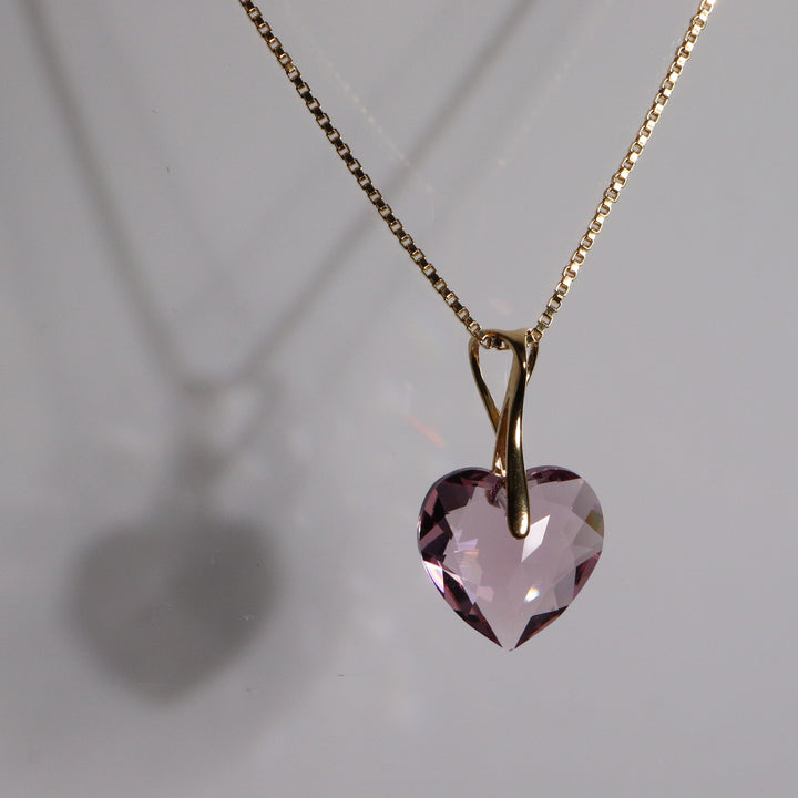 Necklace with Swarovski crystals, light purple, silver, HEART