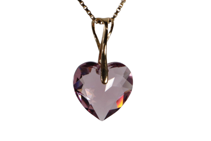 Necklace with Swarovski crystals, light purple, silver, HEART