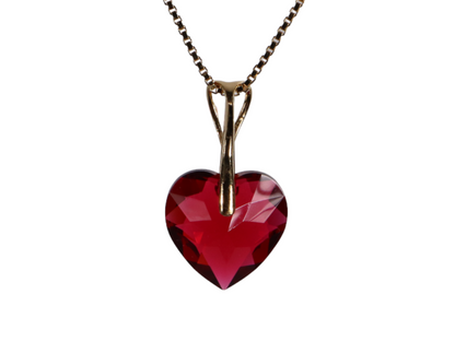 Necklace with Swarovski crystals, raspberry red, silver, HEART