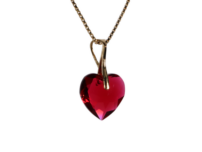 Necklace with Swarovski crystals, raspberry red, silver, HEART