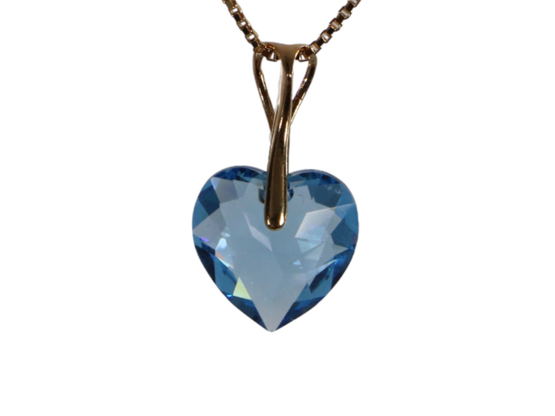 Collier avec cristaux Swarovski, bleu aquamarine, argent, HEART