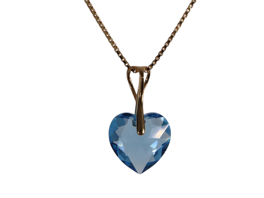 Collier avec cristaux Swarovski, bleu aquamarine, argent, HEART