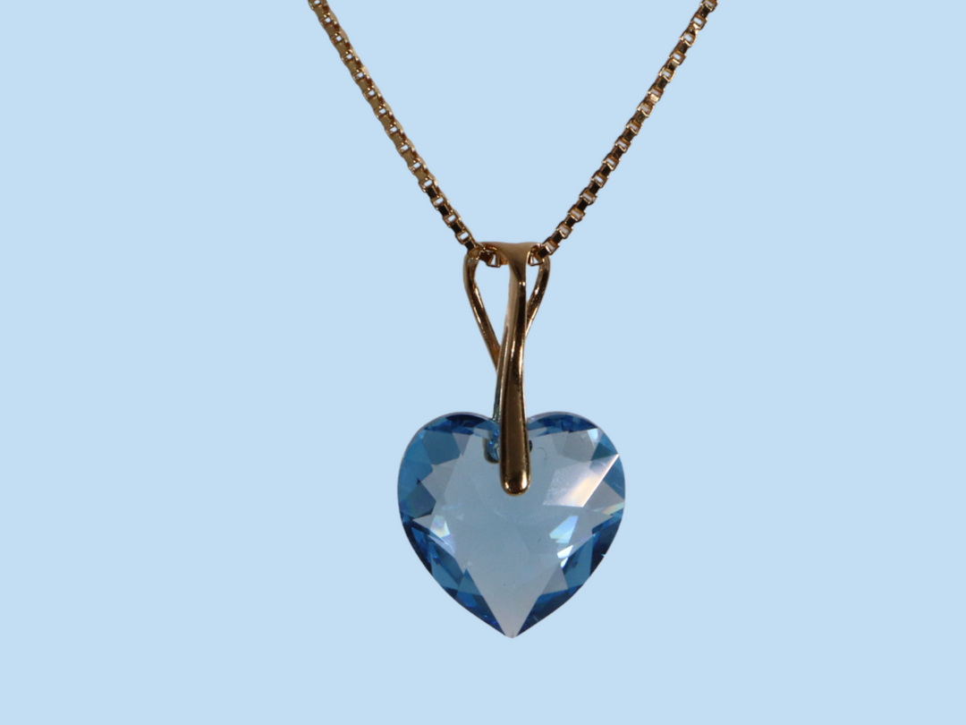 Collier avec cristaux Swarovski, bleu aquamarine, argent, HEART