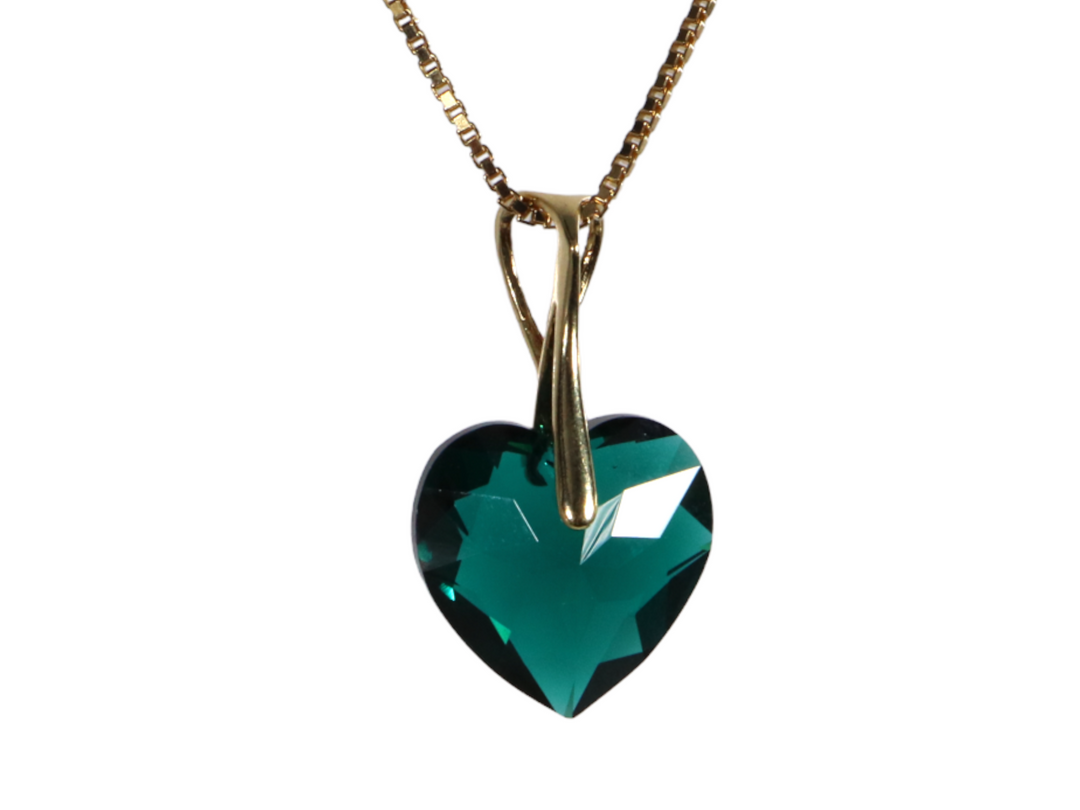 Collier avec cristaux Swarovski, vert émeraude, argent, HEART