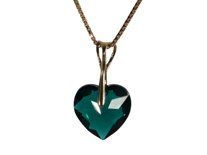 Collier avec cristaux Swarovski, vert émeraude, argent, HEART