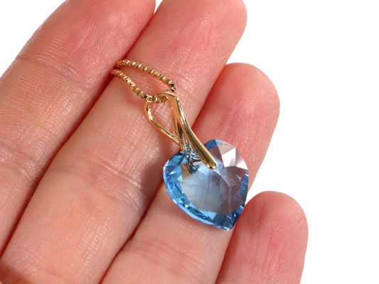 Collier avec cristaux Swarovski, bleu aquamarine, argent, HEART