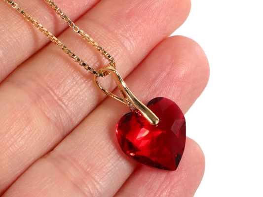 Collier avec cristaux Swarovski, rouge framboise, argent, HEART