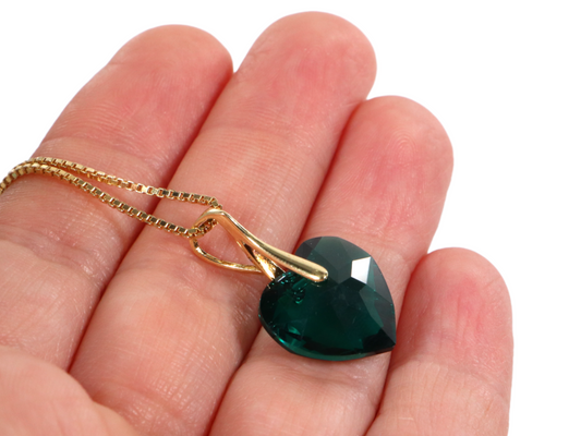 Collier avec cristaux Swarovski, vert émeraude, argent, HEART
