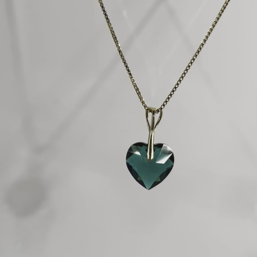 Collier avec cristaux Swarovski, vert émeraude, argent, HEART