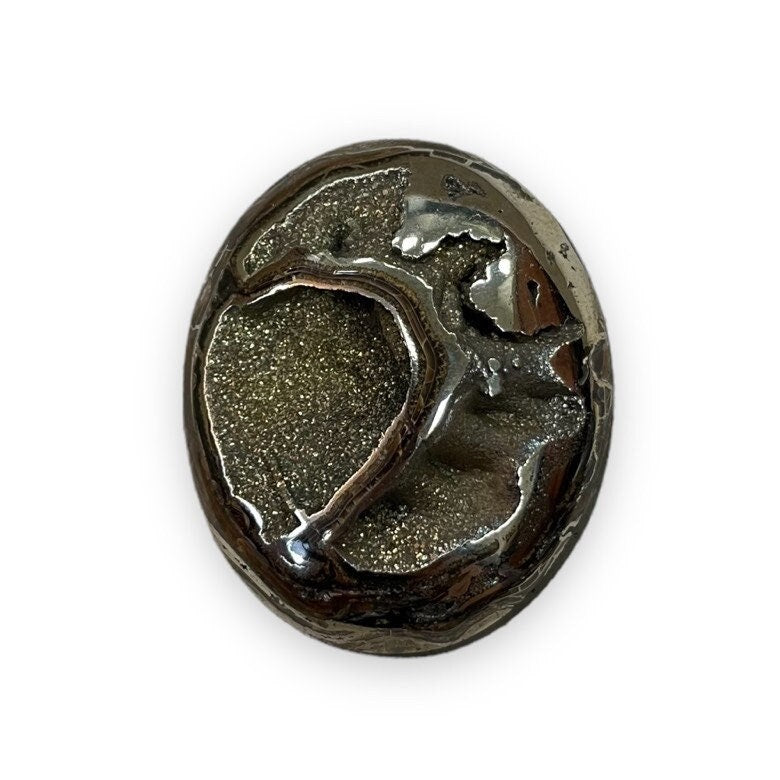 Ammonite pyritisée, AM_P034, taille cabochon, 42x30x11mm; 19.4g;