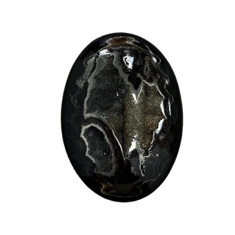 Ammonite pyritisée, AM_P059, taille cabochon, 55x40x11 mm; 27.4g;