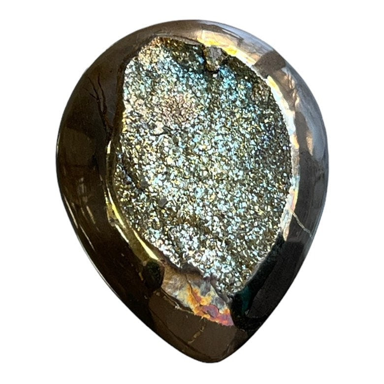 Ammonite pyritisée, AM_P108, taille cabochon, 31x25x7 mm; 8.8g;