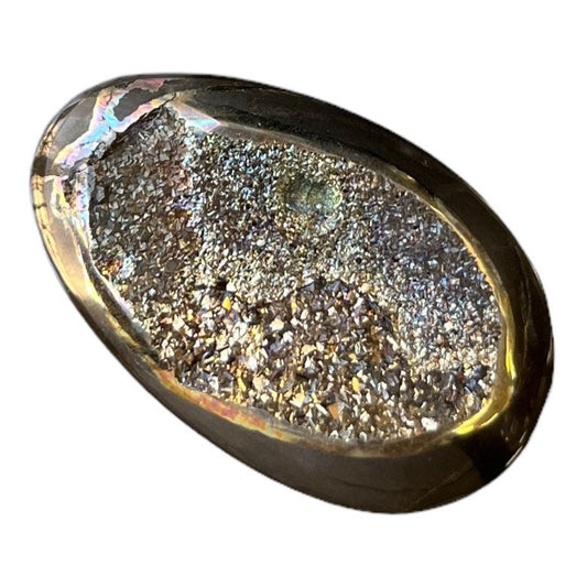 Ammonite pyritisée, AM_P100, taille cabochon, 34x20x6 mm; 5.8g
