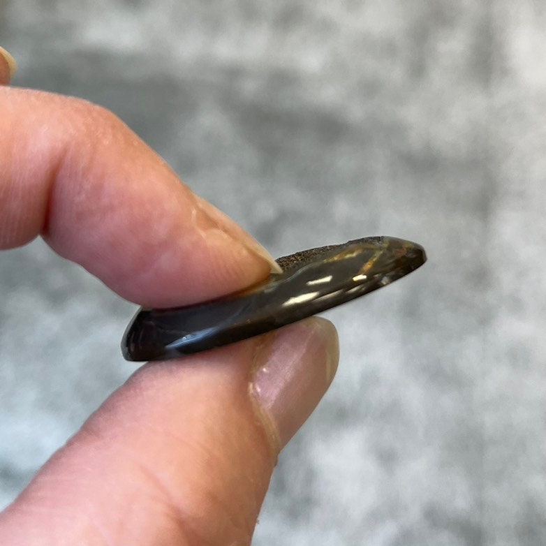 Ammonite pyritisée, AM_P100, taille cabochon, 34x20x6 mm; 5.8g